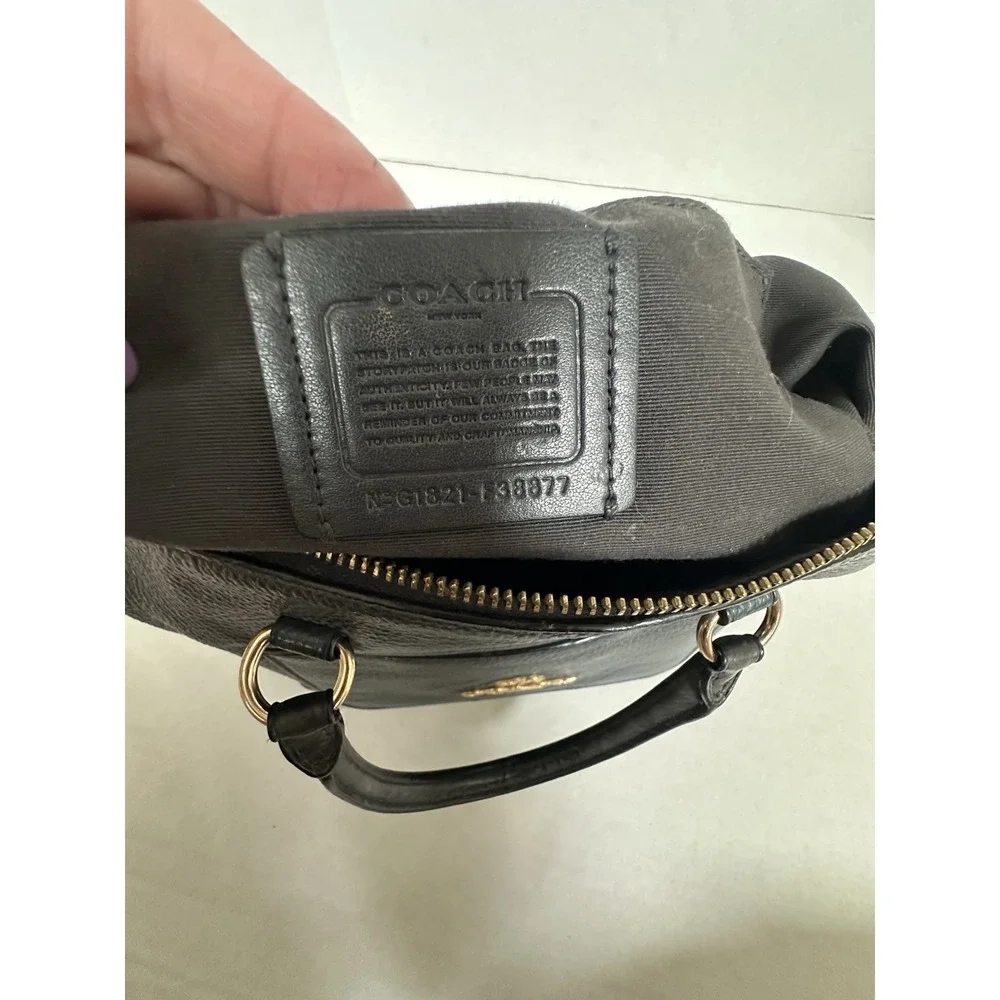 Coach Emma Satchel Pebbled Leather Gold Accents Navy Metallic
